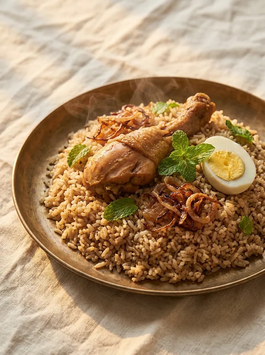Chicken Dum Biryani served on brass